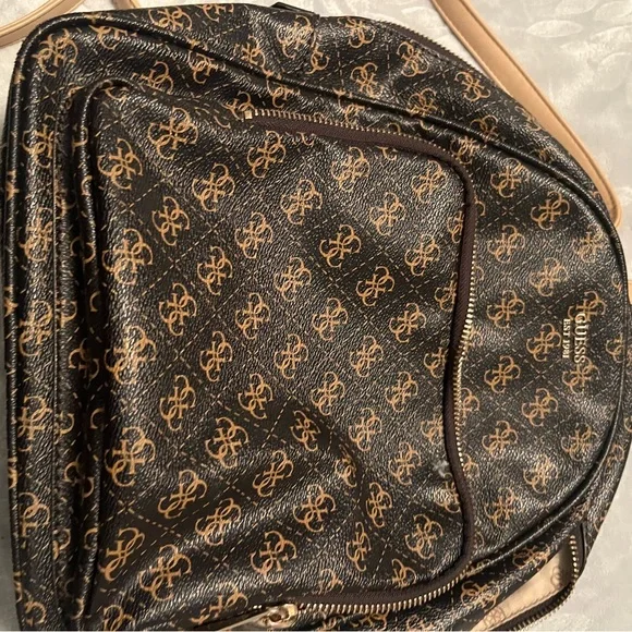 GUESS Black and Tan Patterned Backpack - Picture 2 of 5